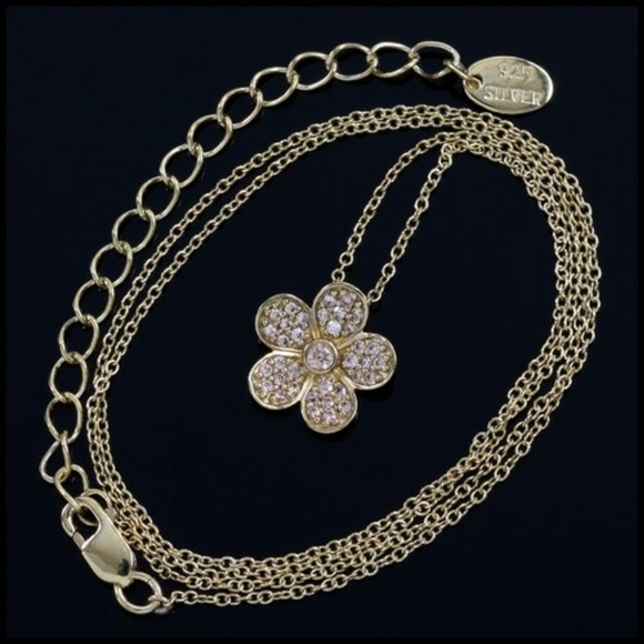 Daisy Necklace Solid 925 SS Gold Plated - Picture 7 of 13